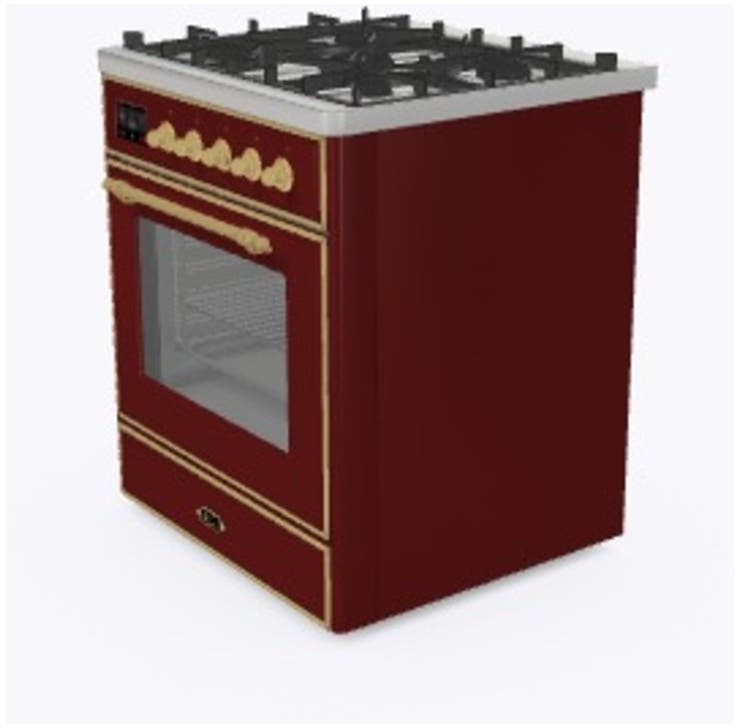 Ilve UM30DNE3BUG Natural Gas In Burgundy W/ Brass Trim