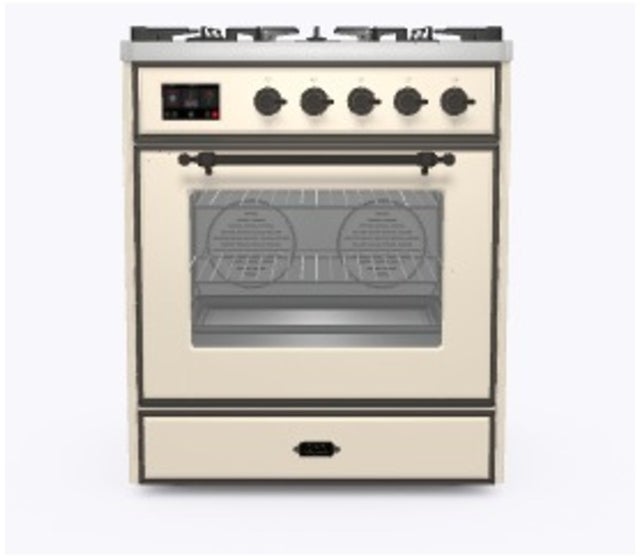 Ilve UM30DNE3AWBLP 30" Dual Fuel Freestanding Range w/ 5 Sealed Burne...