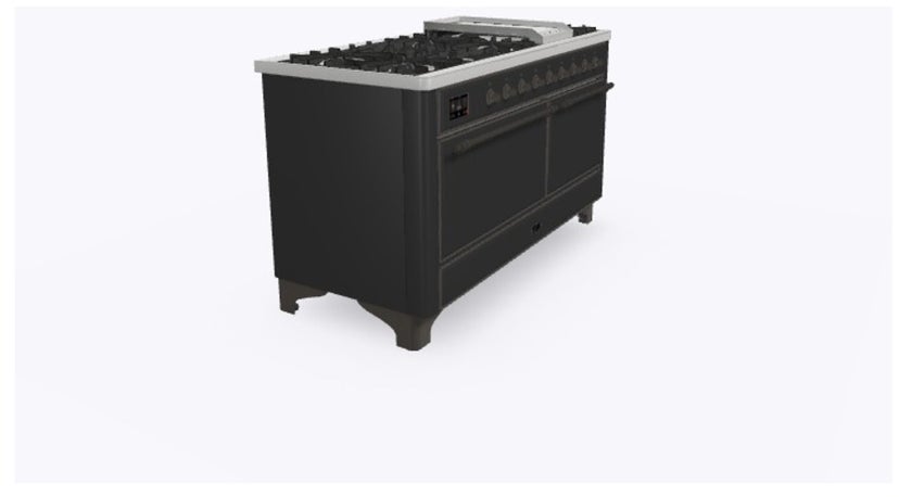 Ilve UM15FDQNS3MGBLP 60" Dual Fuel Range w/ 9 Sealed Burners, Double Ov...