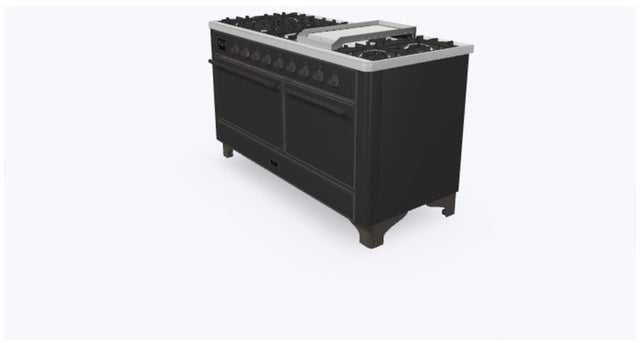 Ilve UM15FDQNS3MGBLP 60" Dual Fuel Range w/ 9 Sealed Burners, Double Ov...