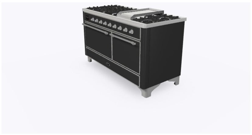 Ilve UM15FDQNS3MGCLP 60" Dual Fuel Range w/ 9 Sealed Burners, Double Ov...