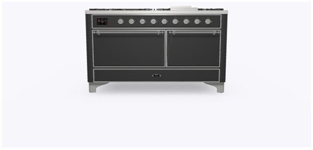 Ilve UM15FDQNS3MGC 60" Dual Fuel Range w/ 9 Sealed Burners, Double Ov...