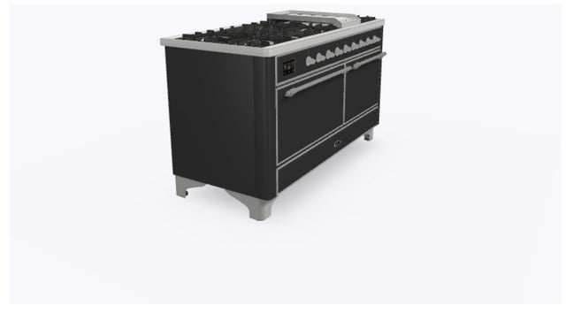 Ilve UM15FDQNS3MGC 60" Dual Fuel Range w/ 9 Sealed Burners, Double Ov...