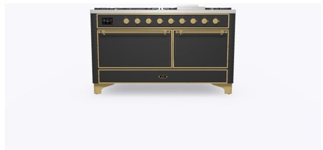 Ilve UM15FDQNS3MGGLP 60" Dual Fuel Range w/ 9 Sealed Burners, Double Ov...