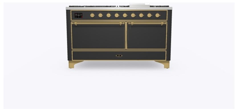 Ilve UM15FDQNS3MGGLP 60" Dual Fuel Range w/ 9 Sealed Burners, Double Ov...