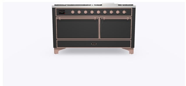 Ilve UM15FDQNS3MGPLP 60" Dual Fuel Range w/ 9 Sealed Burners, Double Ov...