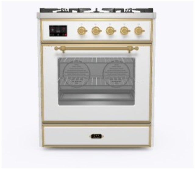 Ilve UM30DNE3RAGLP 30" Dual Fuel Freestanding Range w/ 5 Sealed Burne...