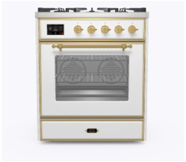 Ilve UM30DNE3RAGLP 30" Dual Fuel Freestanding Range w/ 5 Sealed Burne...