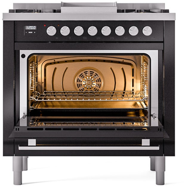 Ilve UP36FQMPBKLP Professional Plus 36 Inch Dual Fuel Range with 6 S...