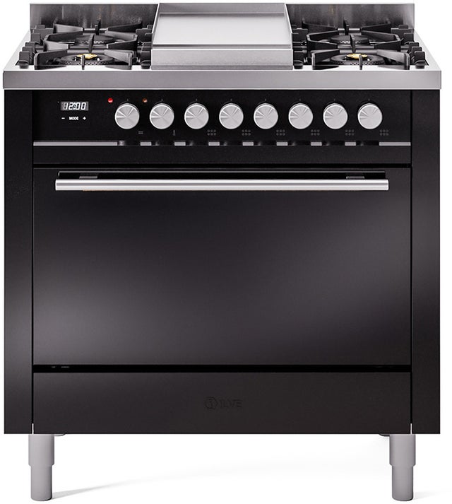 Ilve UP36FQMPBKLP Professional Plus 36 Inch Dual Fuel Range with 6 S...