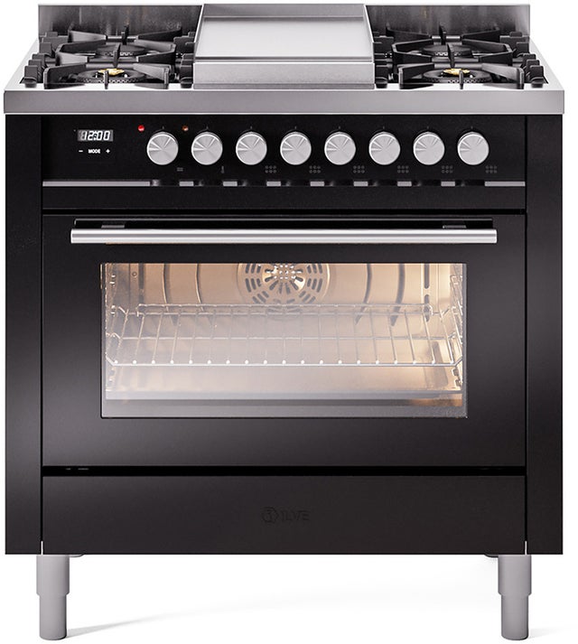 Ilve UP36FWMPBK 36 inch Dual Fuel Range Gas Burner Top and Electri...