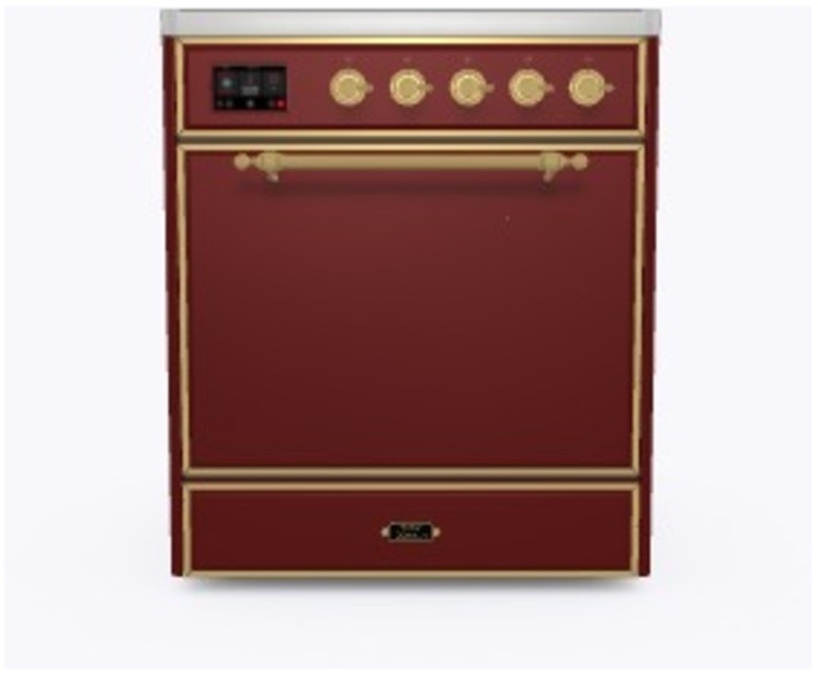 Ilve UMI30QNE3BUG Burgundy W/ Brass Trim