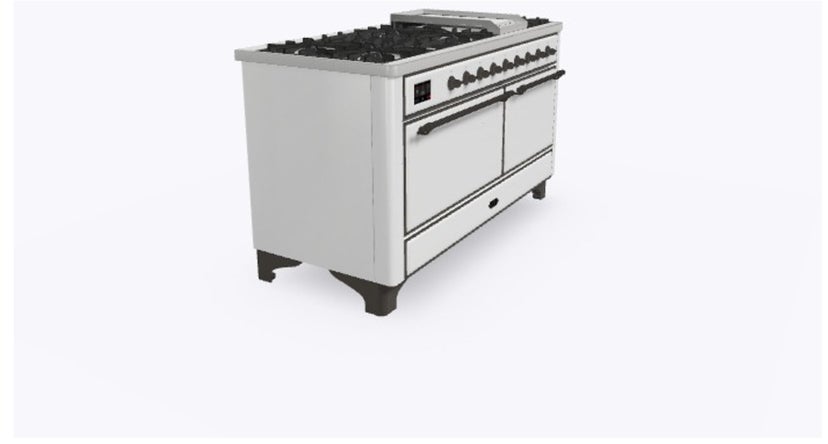 Ilve UM15FDQNS3WHBLP 60" Dual Fuel Range w/ 9 Sealed Burners, Double Ov...