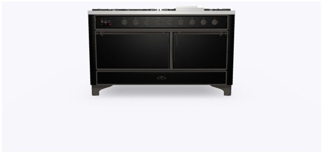 Ilve UM15FDQNS3BKBLP 60" Dual Fuel Range w/ 9 Sealed Burners, Double Ov...