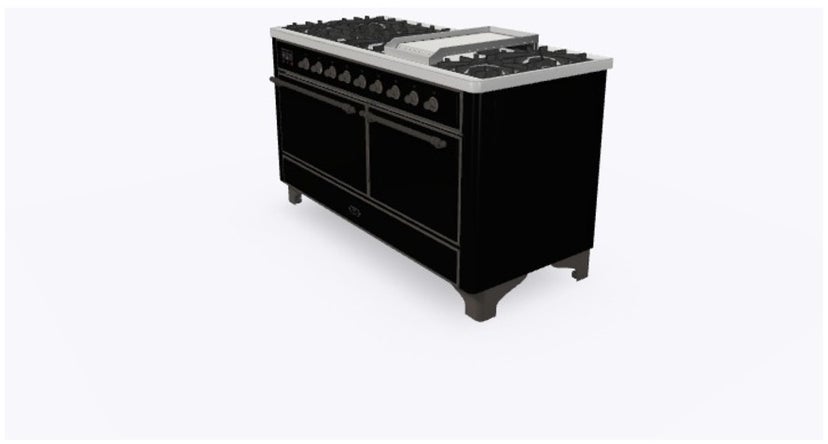 Ilve UM15FDQNS3BKBLP 60" Dual Fuel Range w/ 9 Sealed Burners, Double Ov...