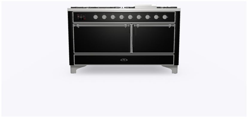 Ilve UM15FDQNS3BKCLP 60" Dual Fuel Range w/ 9 Sealed Burners, Double Ov...