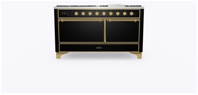 Ilve UM15FDQNS3BKGLP 60" Dual Fuel Range w/ 9 Sealed Burners, Double Ov...