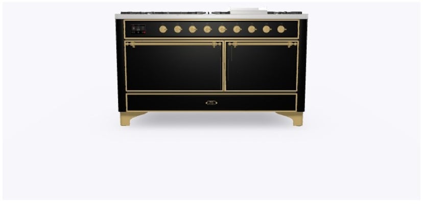 Ilve UM15FDQNS3BKG 60" Dual Fuel Range w/ 9 Sealed Burners, Double Ov...