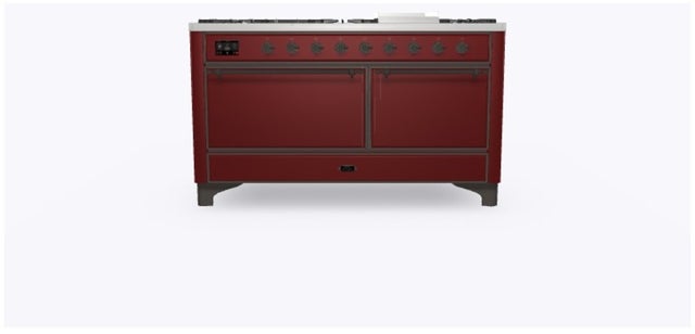 Ilve UM15FDQNS3BUBLP 60" Dual Fuel Range w/ 9 Sealed Burners, Double Ov...