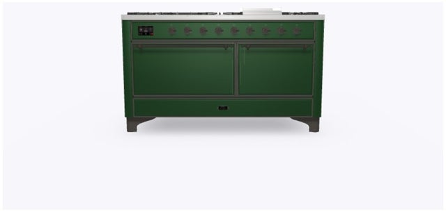 Ilve UM15FDQNS3EGBLP 60" Dual Fuel Range w/ 9 Sealed Burners, Double Ov...