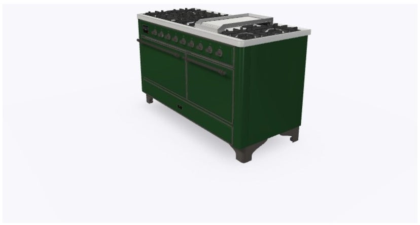 Ilve UM15FDQNS3EGBLP 60" Dual Fuel Range w/ 9 Sealed Burners, Double Ov...