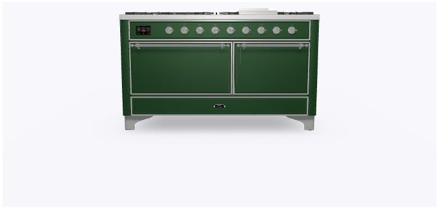 Ilve UM15FDQNS3EGCLP 60" Dual Fuel Range w/ 9 Sealed Burners, Double Ov...