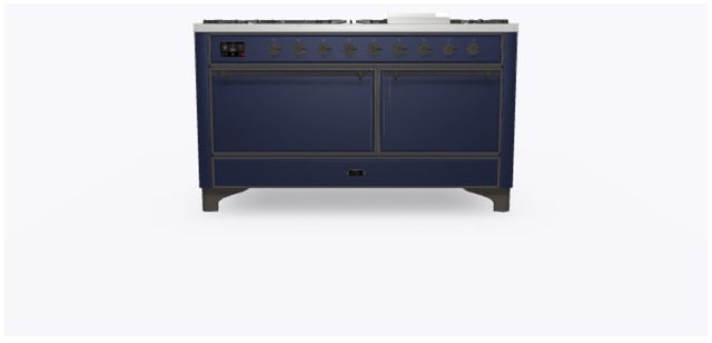 Ilve UM15FDQNS3MBBLP 60" Dual Fuel Range w/ 9 Sealed Burners, Double Ov...