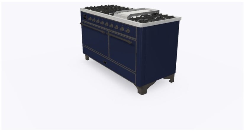 Ilve UM15FDQNS3MBB 60" Dual Fuel Range w/ 9 Sealed Burners, Double Ov...