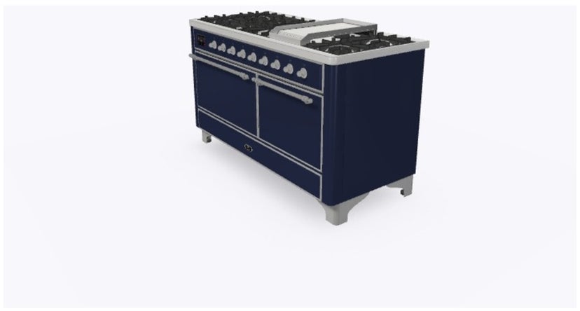 Ilve UM15FDQNS3MBCLP 60" Dual Fuel Range w/ 9 Sealed Burners, Double Ov...