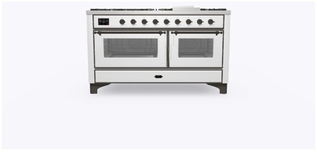 Ilve UM15FDNS3WHBLP 60" Dual Fuel Range w/ 9 Sealed Burners, Double Ov...