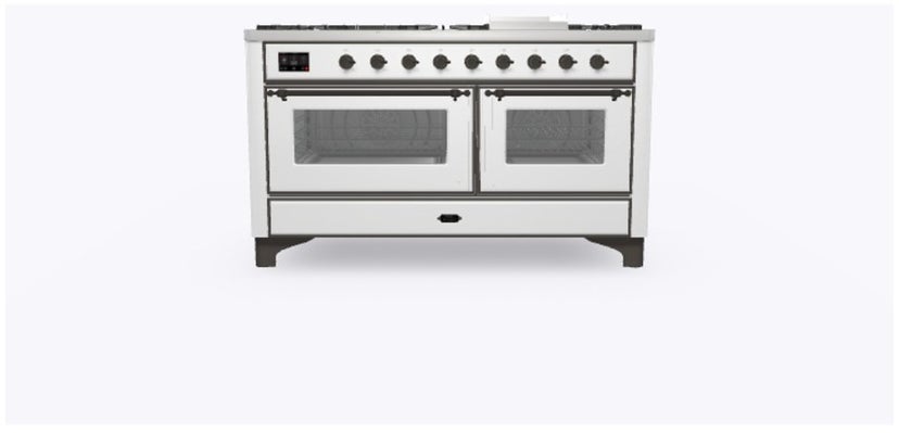 Ilve UM15FDNS3WHB 60" Dual Fuel Range w/ 9 Sealed Burners, Double Ov...