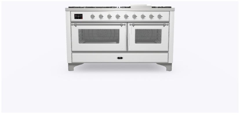 Ilve UM15FDNS3WHCLP 60" Dual Fuel Range w/ 9 Sealed Burners, Double Ov...