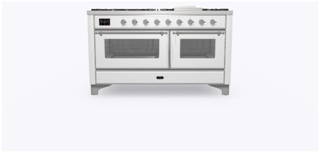 Ilve UM15FDNS3WHC 60" Dual Fuel Range w/ 9 Sealed Burners, Double Ov...