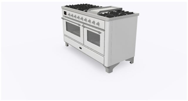 Ilve UM15FDNS3WHC 60" Dual Fuel Range w/ 9 Sealed Burners, Double Ov...