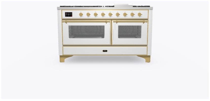 Ilve UM15FDNS3WHGLP 60" Dual Fuel Range w/ 9 Sealed Burners, Double Ov...