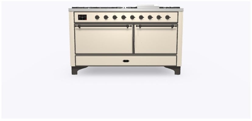 Ilve UM15FDQNS3AWBLP 60" Dual Fuel Range w/ 9 Sealed Burners, Double Ov...