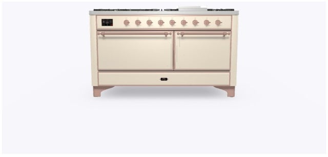 Ilve UM15FDQNS3AWP 60" Dual Fuel Range w/ 9 Sealed Burners, Double Ov...