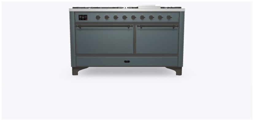 Ilve UM15FDQNS3BGBLP 60" Dual Fuel Range w/ 9 Sealed Burners, Double Ov...