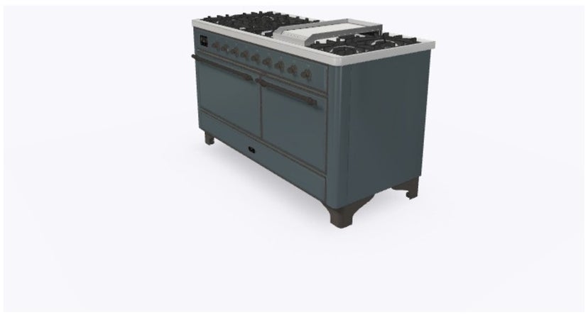 Ilve UM15FDQNS3BGBLP 60" Dual Fuel Range w/ 9 Sealed Burners, Double Ov...