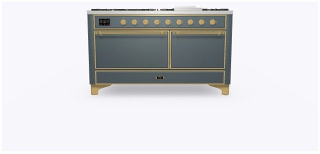 Ilve UM15FDQNS3BGG 60" Dual Fuel Range w/ 9 Sealed Burners, Double Ov...