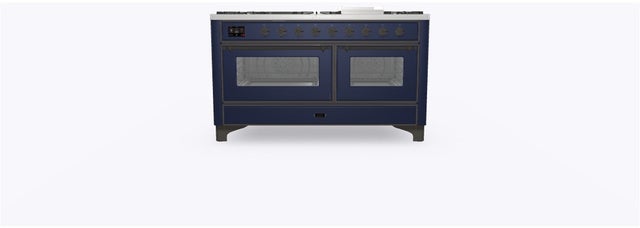 Ilve UM15FDNS3MBB 60" Dual Fuel Range w/ 9 Sealed Burners, Double Ov...