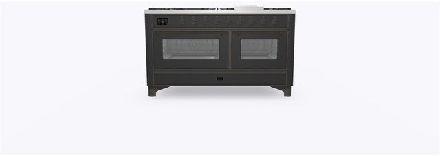 Ilve UM15FDNS3MGB 60" Dual Fuel Range w/ 9 Sealed Burners, Double Ov...