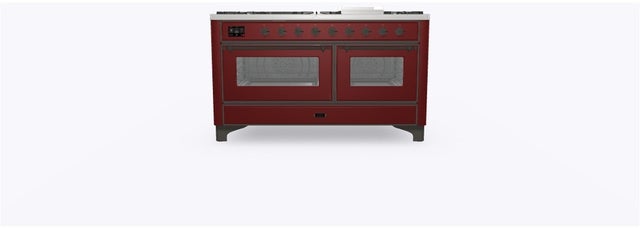 Ilve UM15FDNS3BUB 60" Dual Fuel Range w/ 9 Sealed Burners, Double Ov...