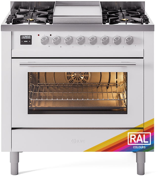 Ilve UP36FWMPRALP 36 inch Dual Fuel Range Gas Burner Top and Electri...