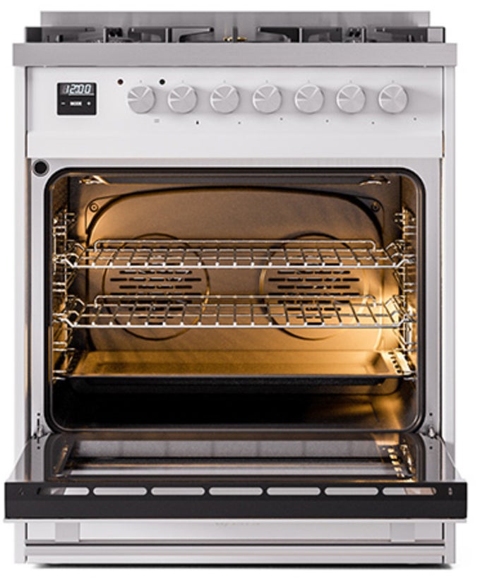 Ilve UP30WMPRALP 30 inch Dual Fuel Range Gas Burner Top and Electri...