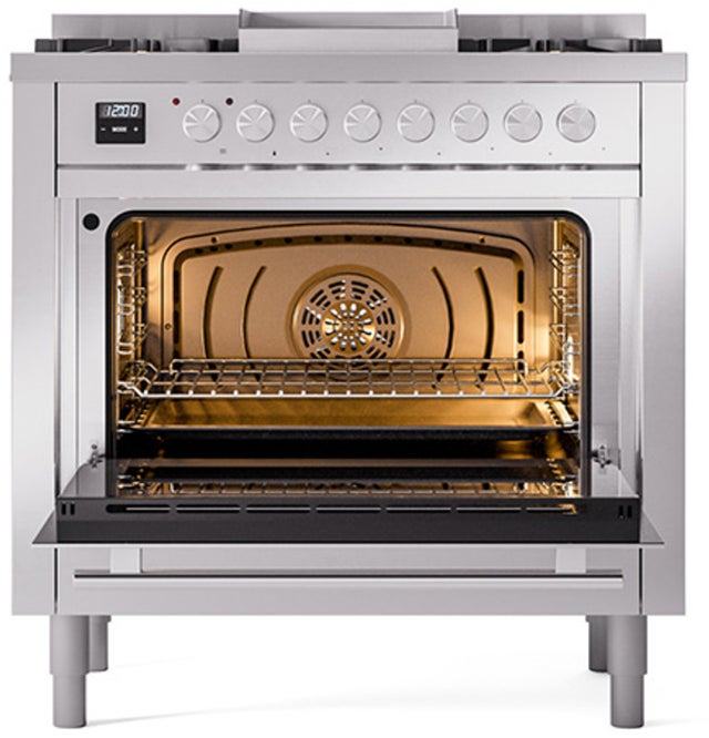 Ilve UP36FQMPSS Professional Plus 36 Inch Dual Fuel Range with 6 S...