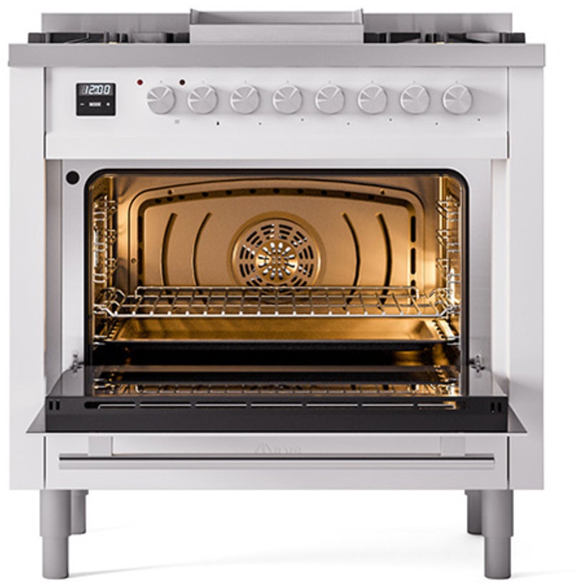 Ilve UP36FQMPWH Professional Plus 36 Inch Dual Fuel Range with 6 S...