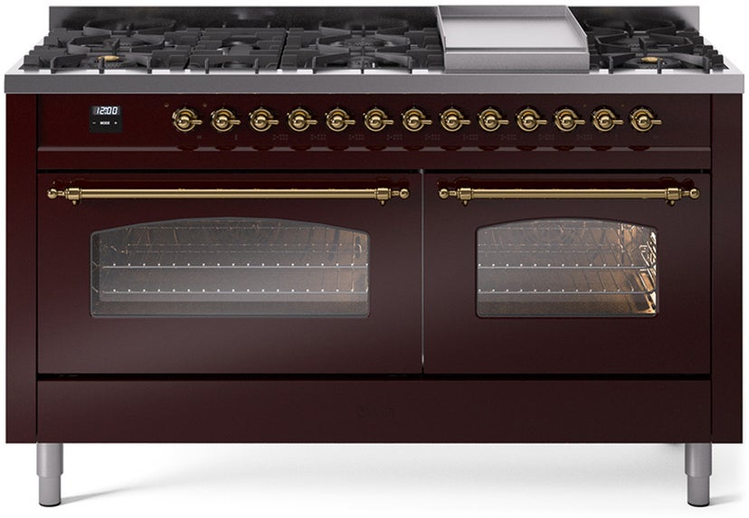 Ilve UP60FNMPBUG 60 inch Dual Fuel Range Gas Burner Top and Electri...