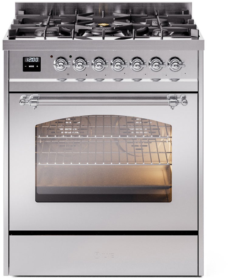 Ilve UP30NMPSSC 30 inch Dual Fuel Range Gas Burner Top and Electri...