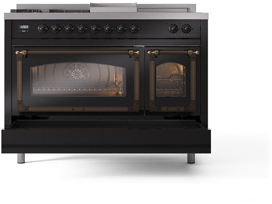 Ilve UN48FSNMPBKBLP Glossy Black With Bronze Knobs, Liquid Propane